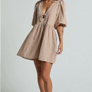 Showpo Brown Checkered Mini Dress
